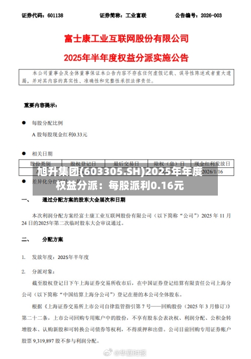 旭升集团(603305.SH)2025年年度权益分派：每股派利0.16元-第2张图片