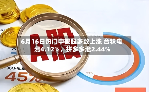 6月16日热门中概股多数上涨 台积电涨4.12%，拼多多涨2.44%
